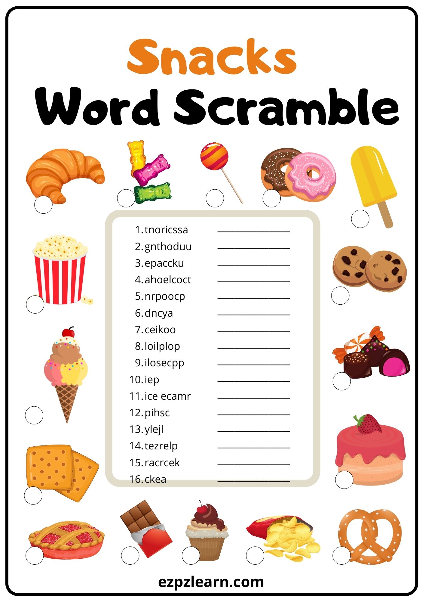 Snacks Word Scramble 2